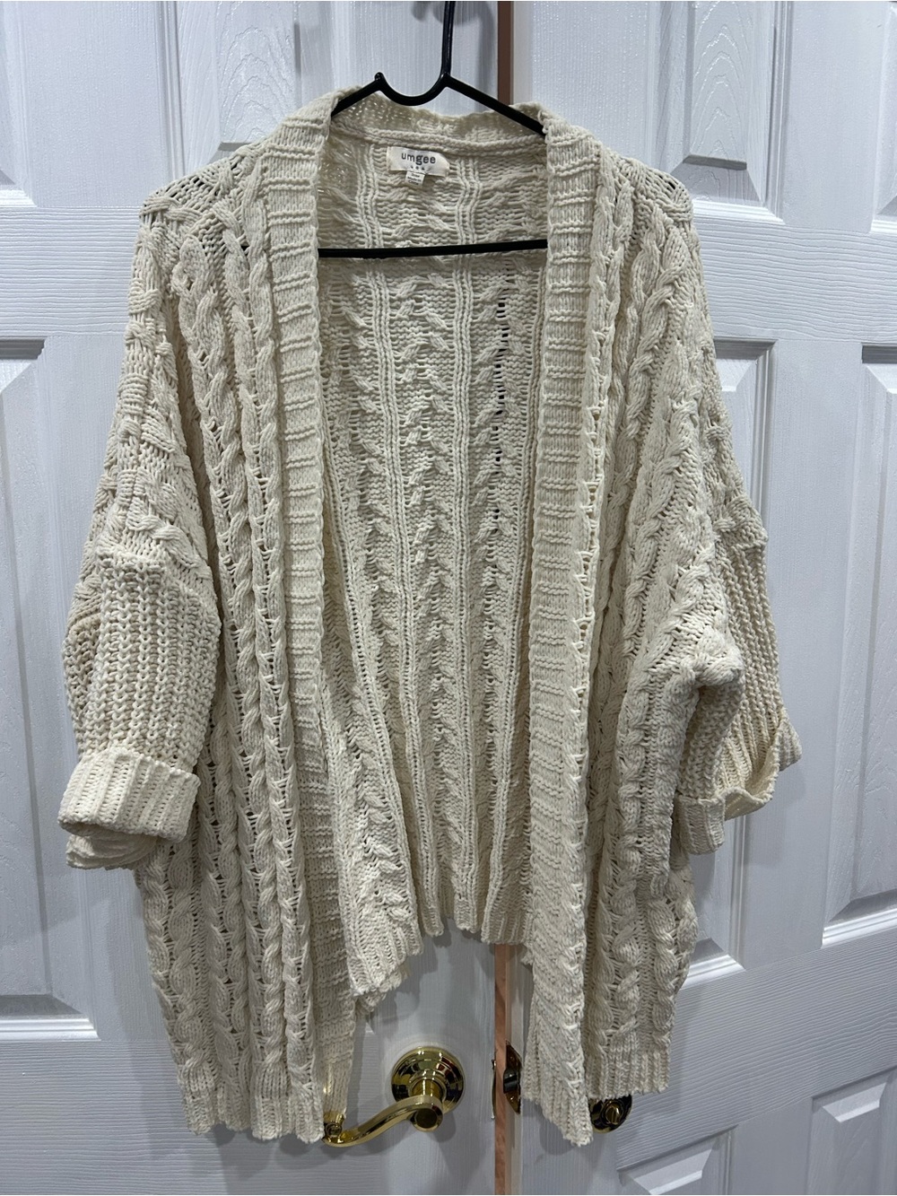 Umgee Cream Cable Knit Open-Front Cardigan